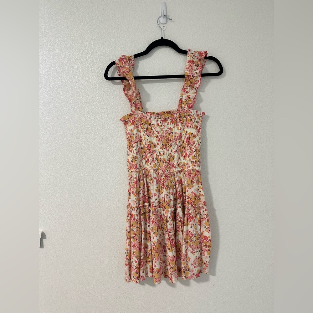 Aerie Floral Smocked Top in Pink and Yellow